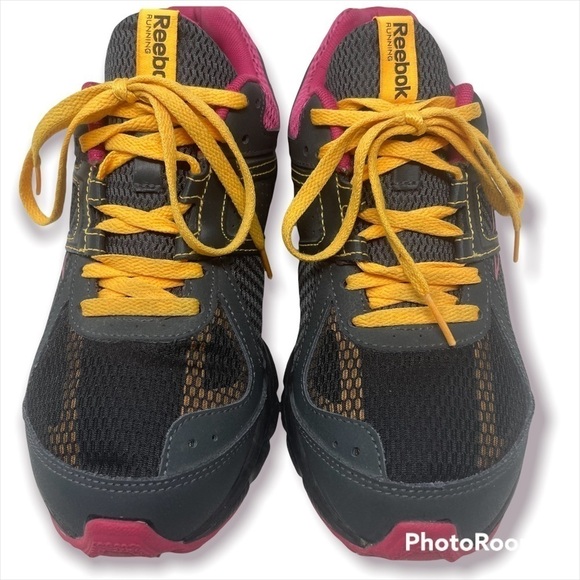Reebok Record Finish RS Trail Running Shoes | Size 7 | Black/Pink/Yellow - Picture 2 of 8